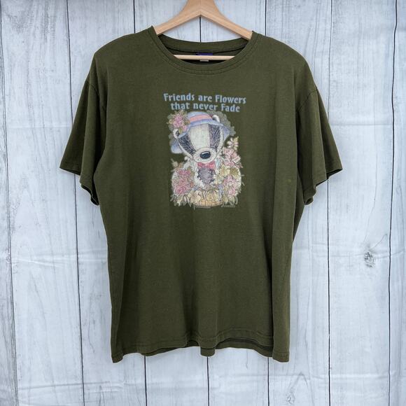 Resource XL American VINTAGE 90s Womens Green Badger Floral Friends Tee Shirt - Picture 2 of 11